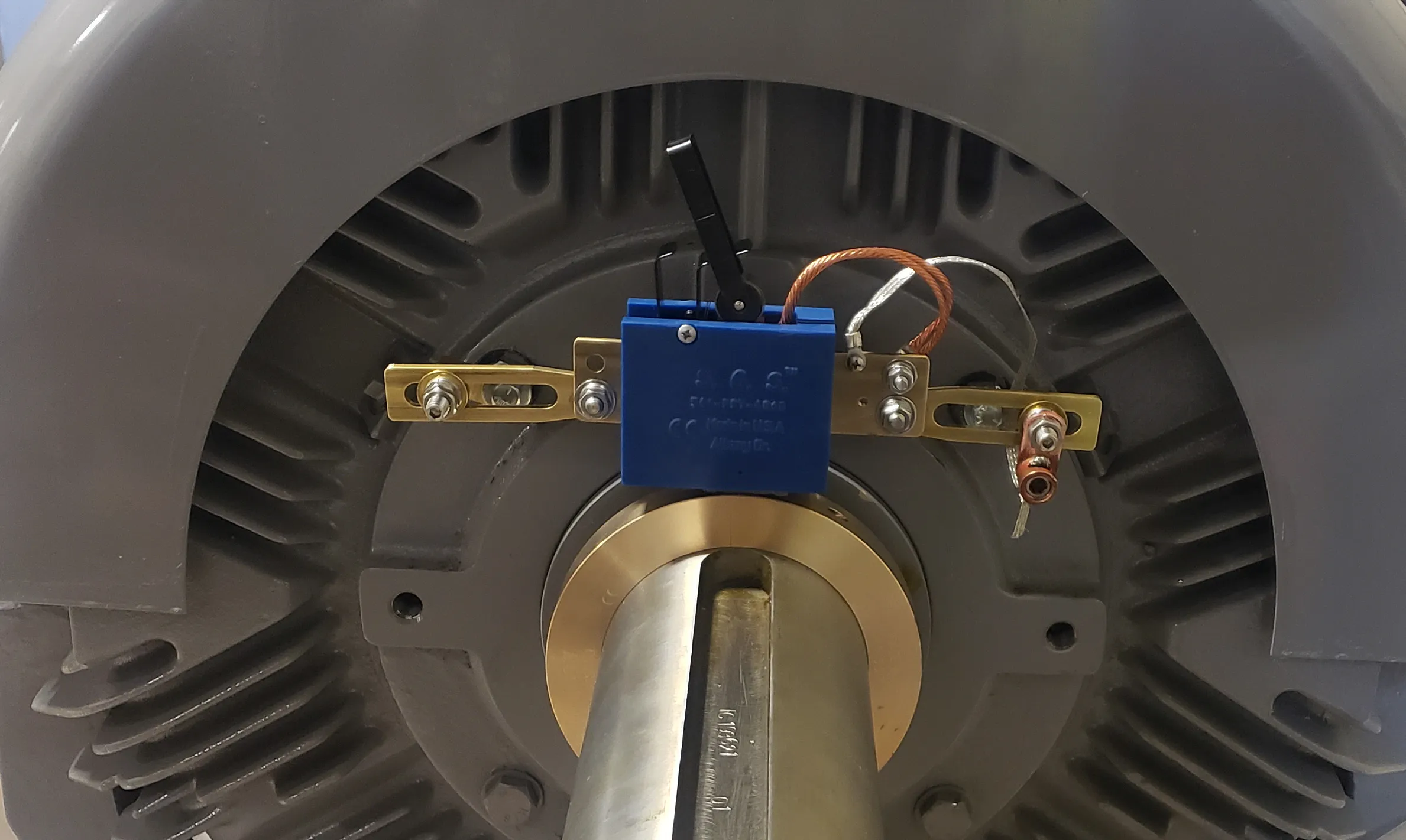 SGS split-ring shaft grounding system with a large brush version installed on a motor shaft